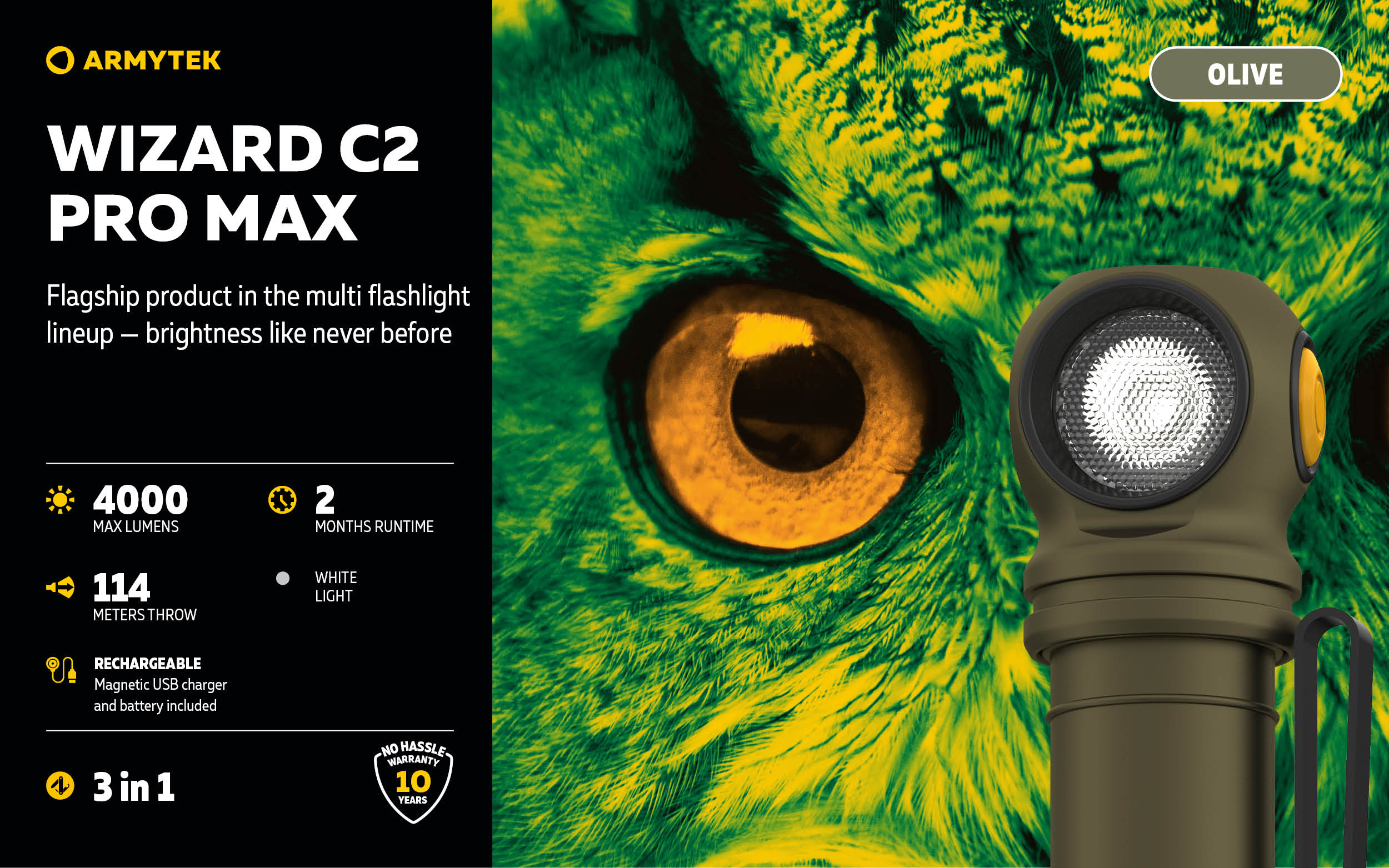 Armytek Wizard C2 Pro Max Magnet USB Olive – High Power